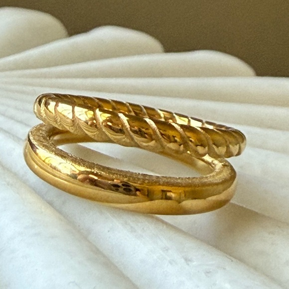 Gold Dipped Double Band Ring – Artisan Made, Minimalist Staple - Picture 6 of 7